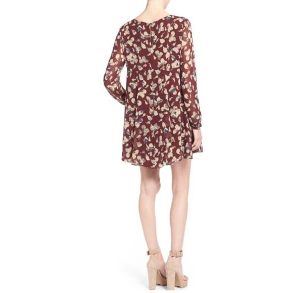 ASTR The Label Wine Red Floral Long Sleeve Lined Mini Dress Medium / Small - Picture 7 of 10